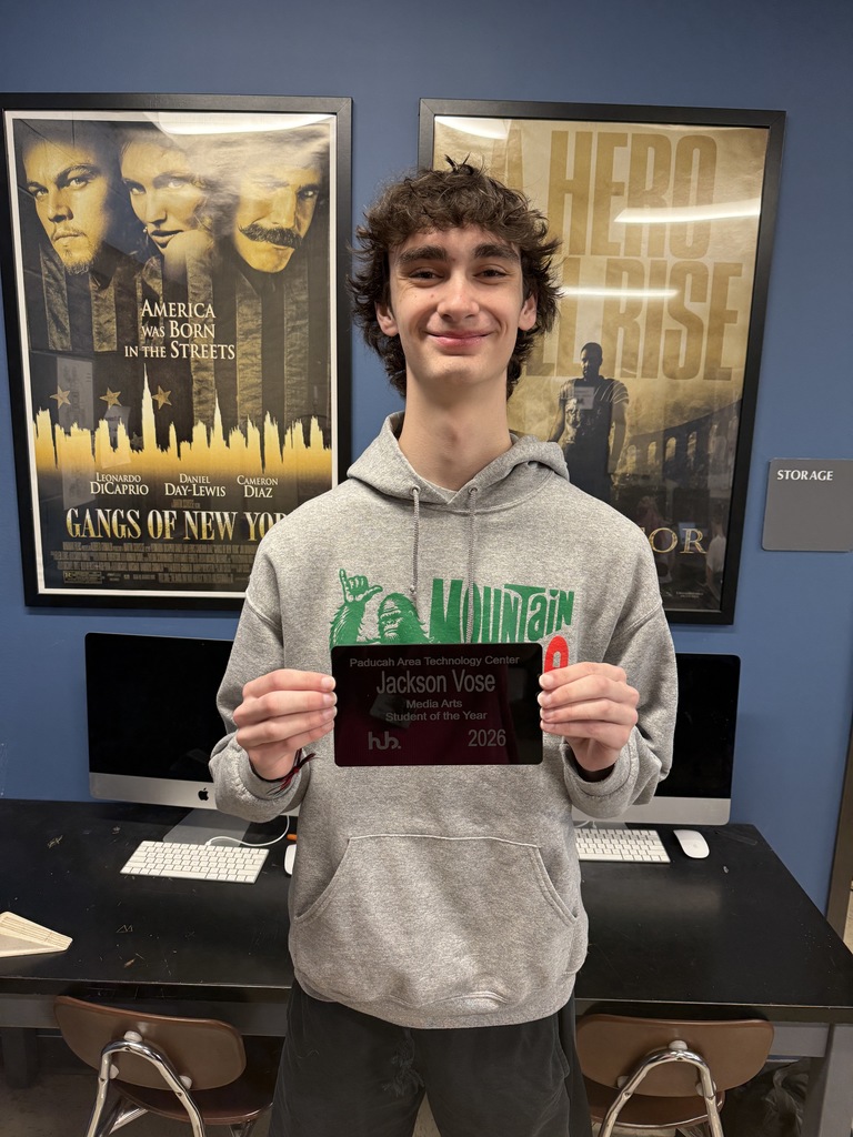 Congrats to @mccrackencounty Junior Jackson Vose. Jack's been named the 25-26 Media Arts Student of the Year from the Paducah ATC.  As his teacher, Mrs. Griffith says Jackson single-handedly pushed the media program forward this year by leaps and bounds. He's the creator and one of 3 hosts of the Mustang Media Department's podcast "The Lunch Table", he helped write and direct this year's Cinemania Film, plus has earned top grades in all 3 of the media classes he's in this year.  Congrats Jack!