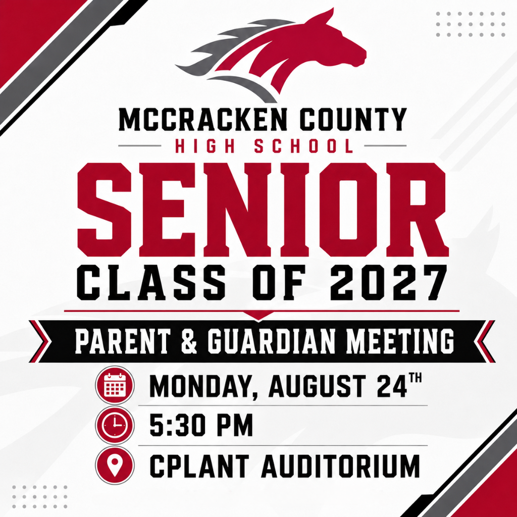 Join us Monday, August 24 at 5:30 PM in the C-Plant Auditorium for important information about the senior year and upcoming events.