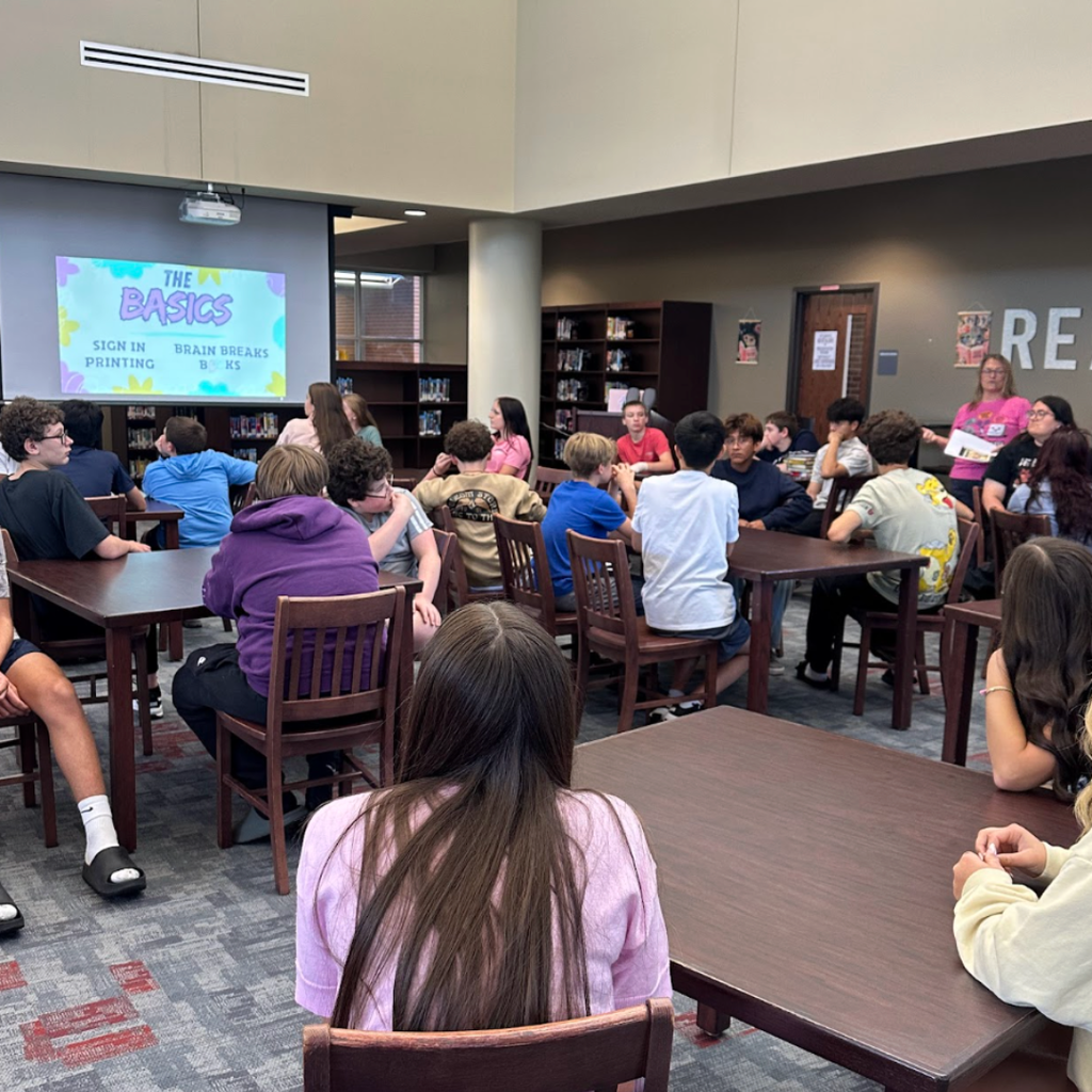 Students recently visited the Manchikanti Library for an orientation with Librarian Mrs. Wright, where they explored the many resources and services available, learned where to find what they need, and discovered how the library can support their learning throughout high school.