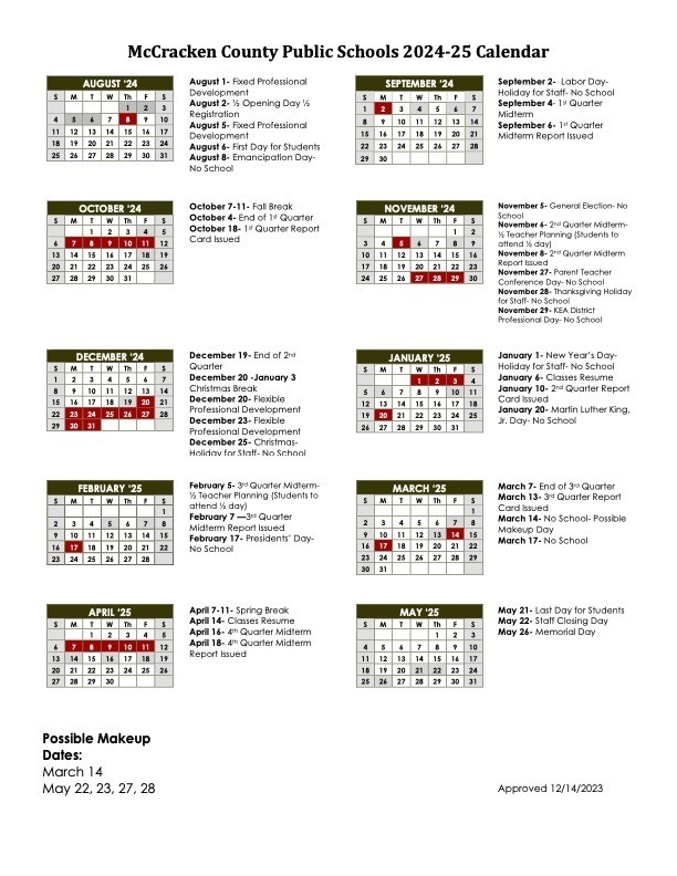 school calendar