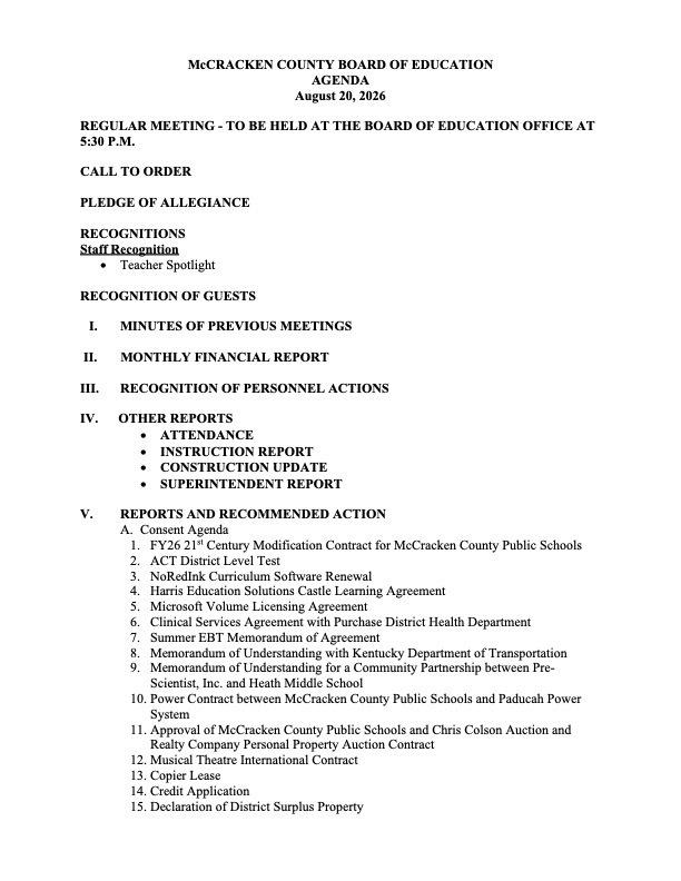 BOE agenda