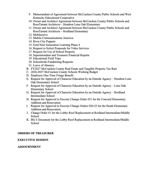 Board of Education September Special Meeting