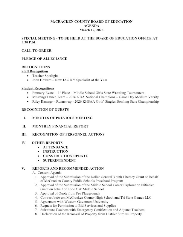 March 2026 BOE Agenda