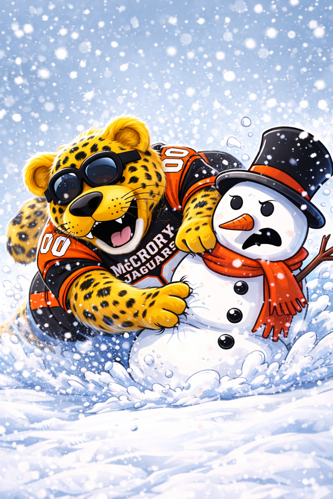 Jasper tackling a snowman