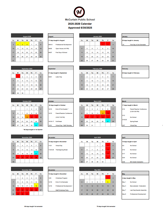 2025-2026 School Calendar