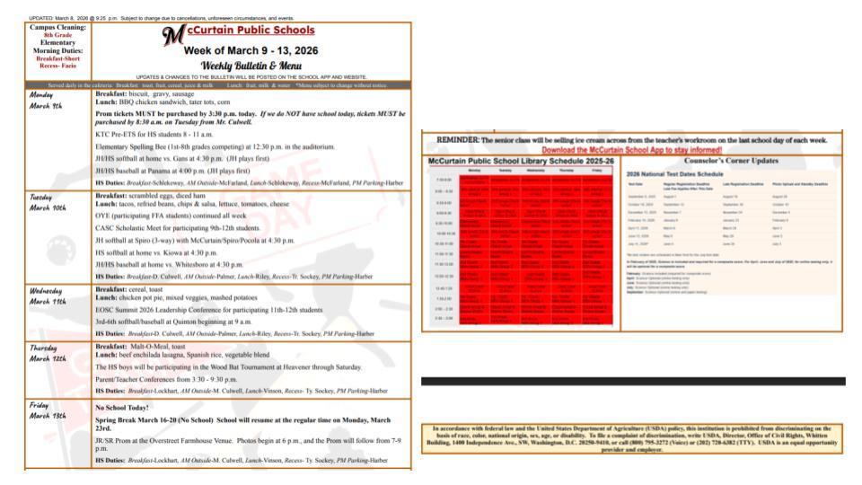 JPG Bulletin/Menu Week of March 9-13