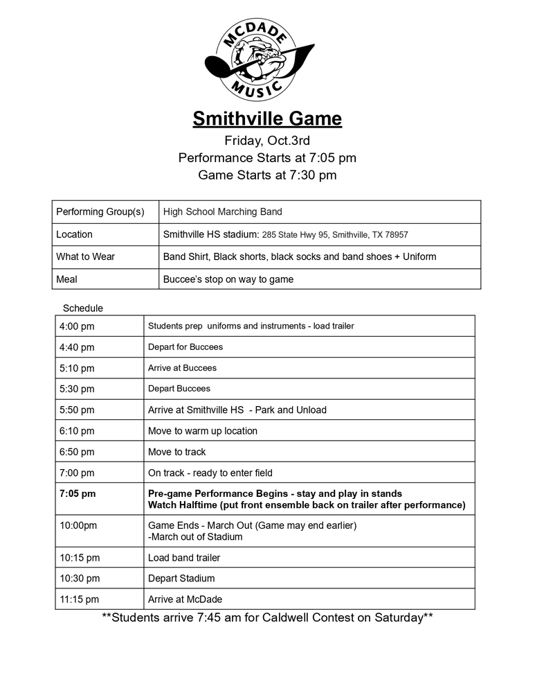 band schedule