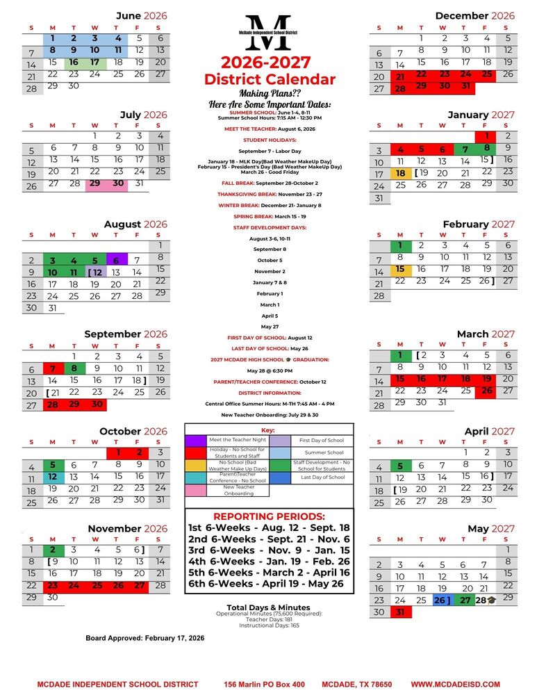 2026-2027 School Calendar