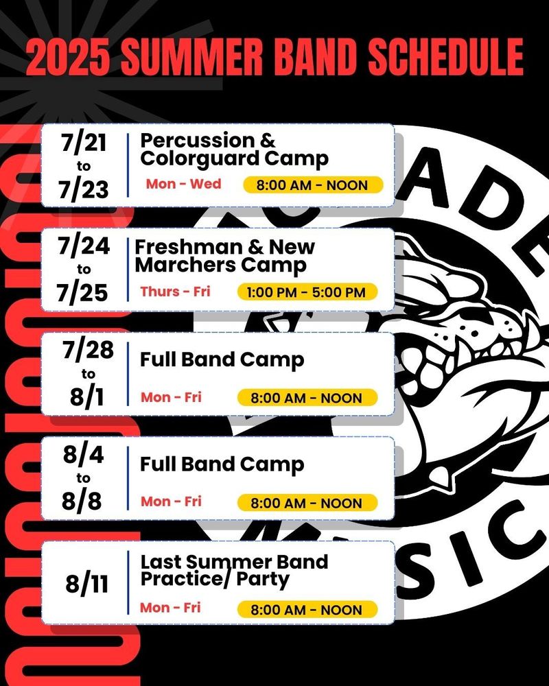 2025 Updated Summer Band Schedule