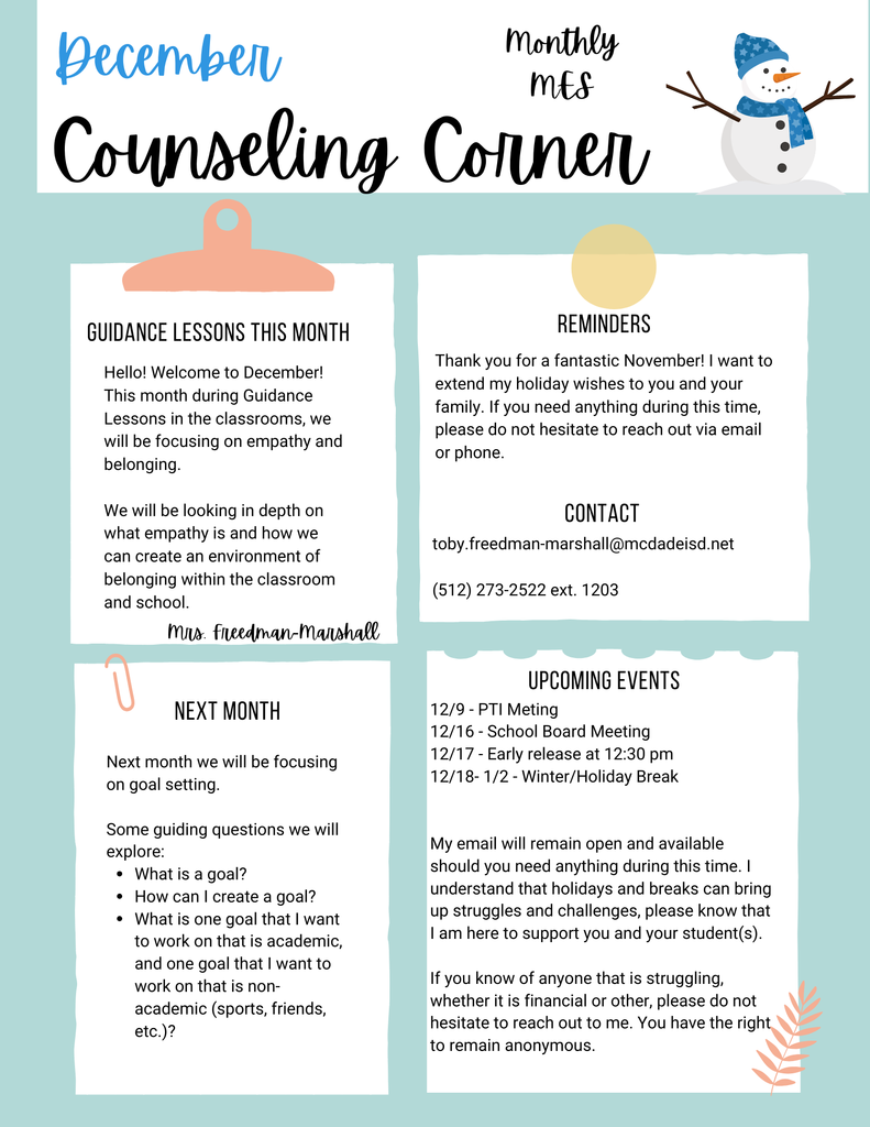 December counseling corner