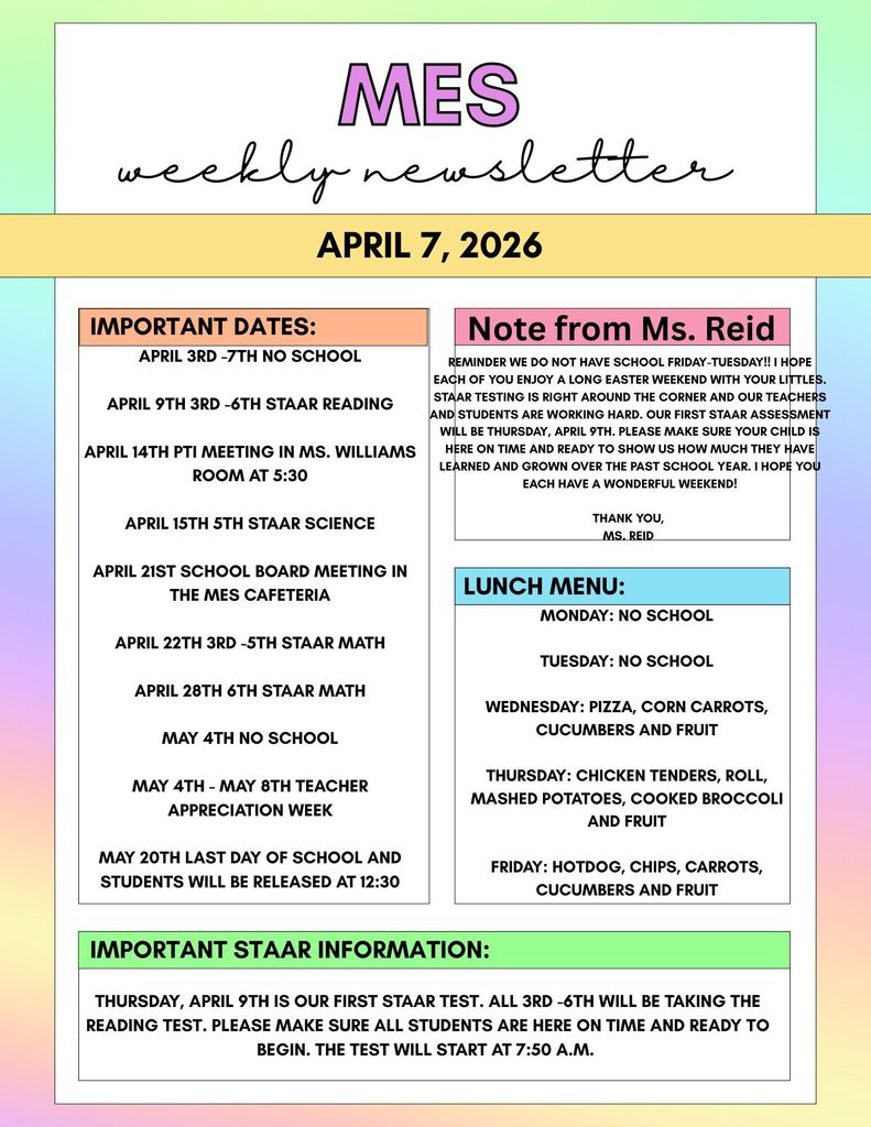 MES WEEKLY NEWSLETTER