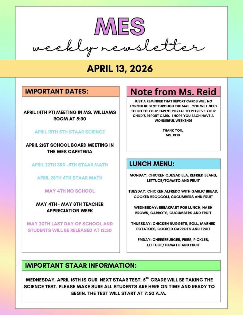 MES WEEKLY NEWSLETTER