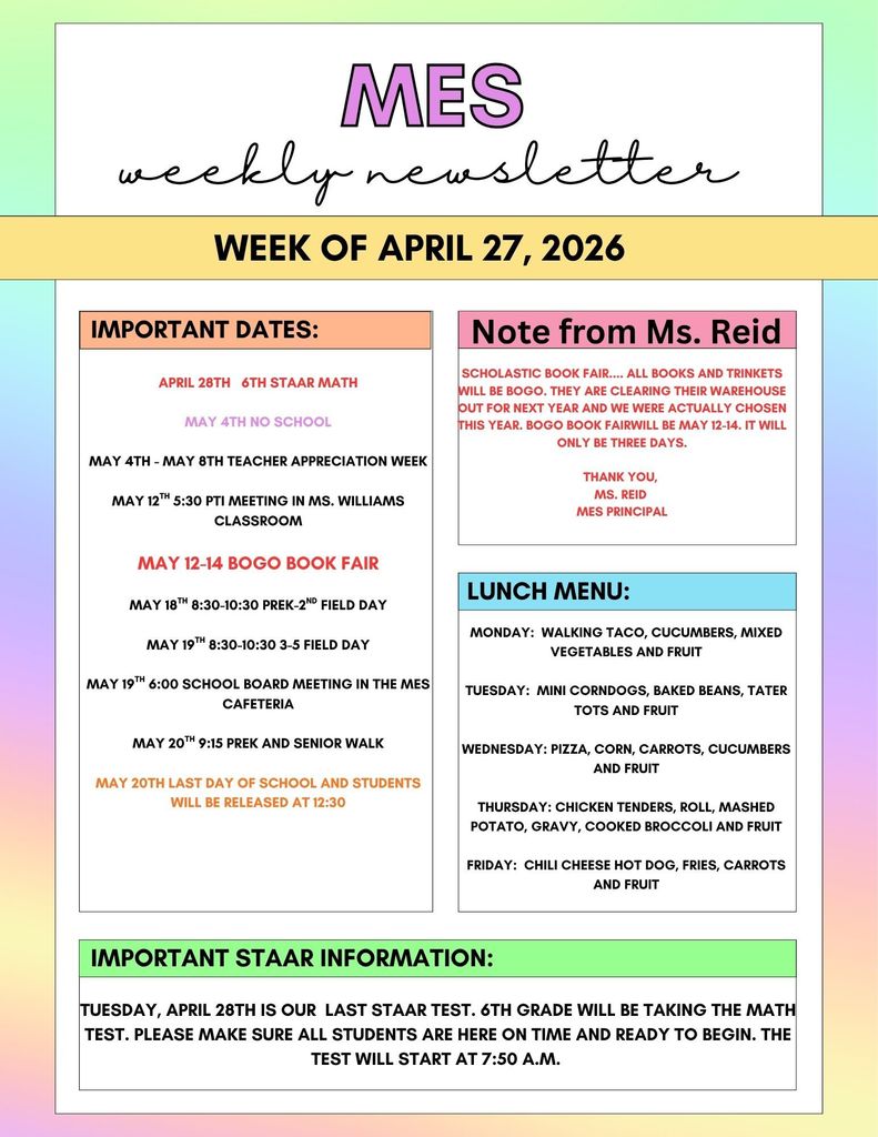 MES WEEKLY NEWSLETTER