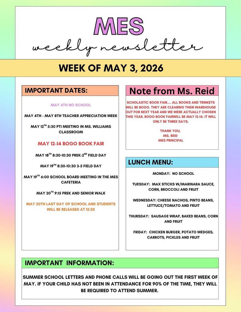 MES WEEKLY NEWSLETTER