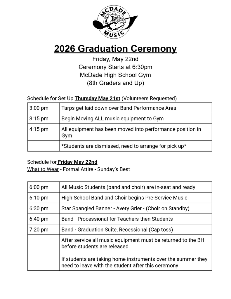 Graduation schedule 1
