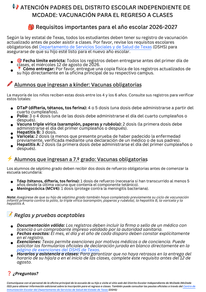 Información sobre la inmunización