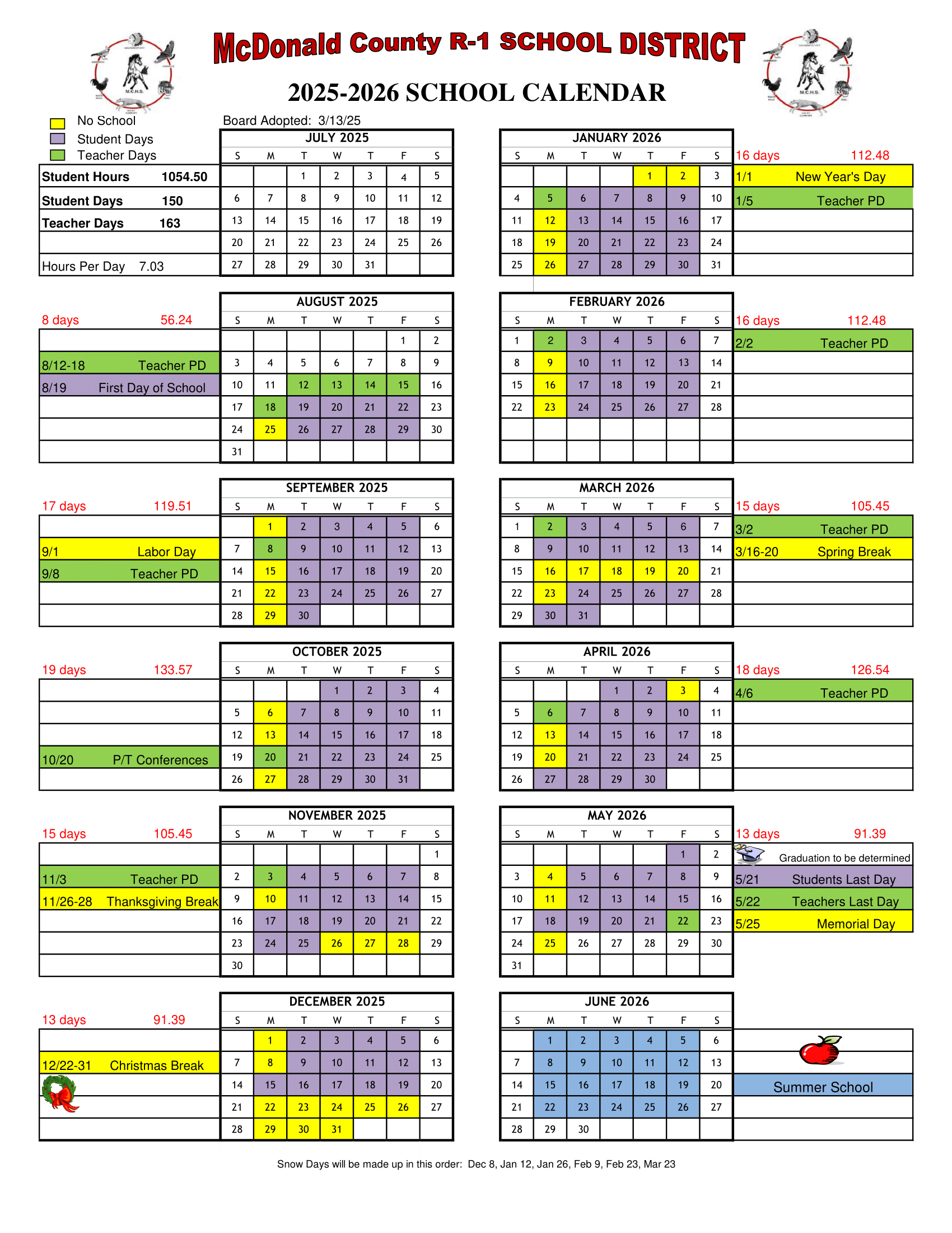 2025-2026 School Calendar Now in Effect | Noel Primary School