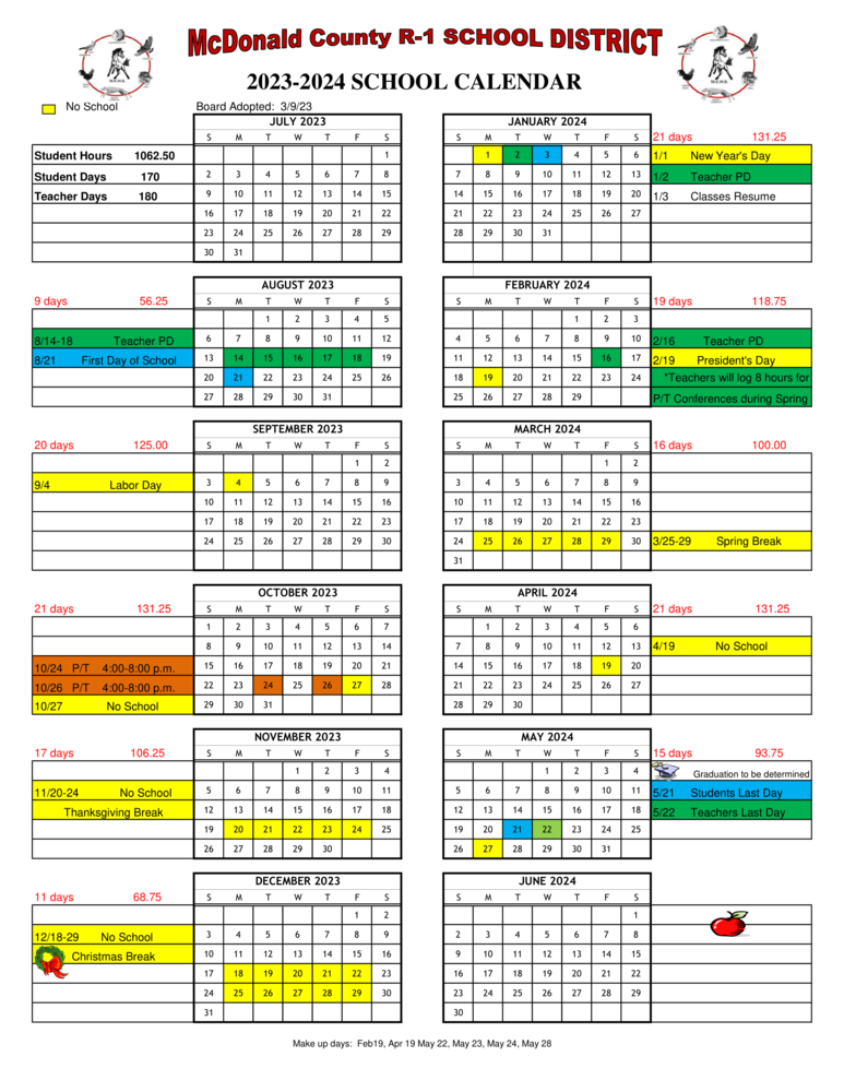 2023-2024 School Calendar | McDonald County High School
