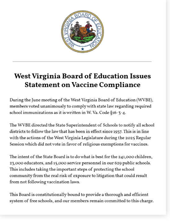 Vaccnine post from WVDE