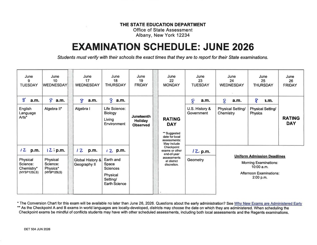 Regents Exam Schedule