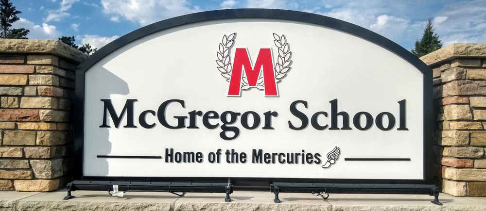 McGregor School Sign - Reads "Home of the Mercuries"