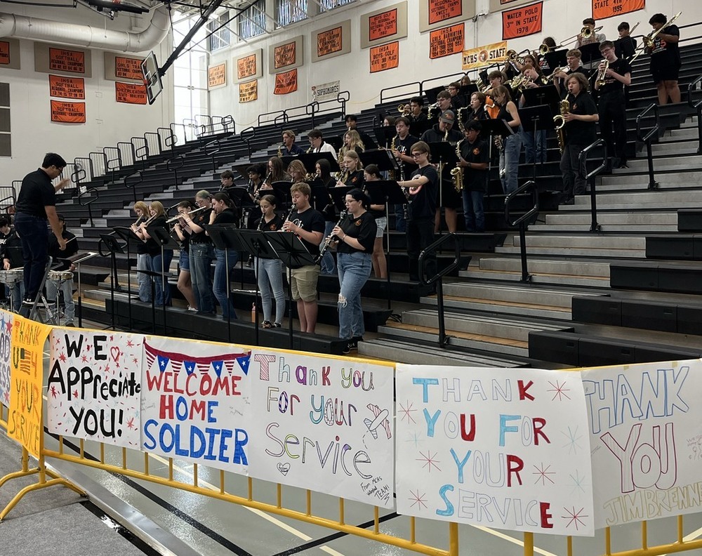 Photo of MCHS band playing at Aug. 24 Honor Flight celebration at MCHS