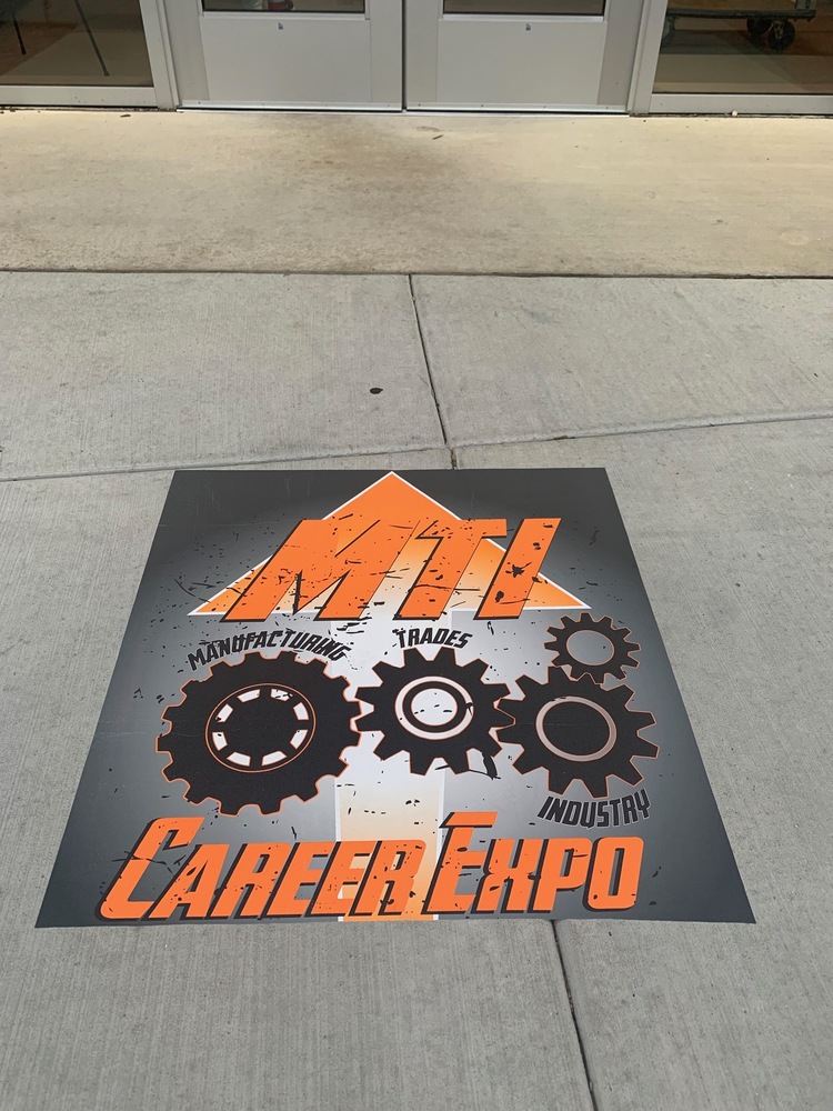 Sign at McHenry Community High School to show the way to the MTI Career Expo