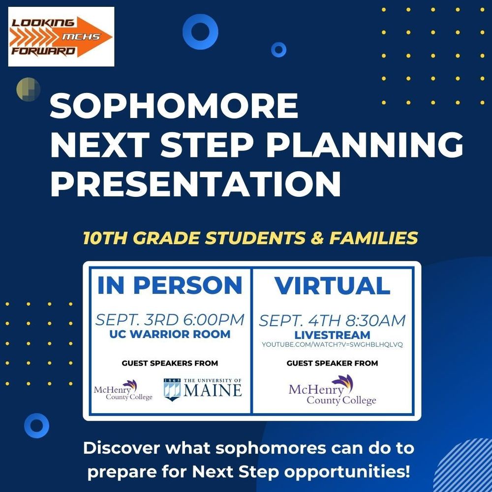 Flyer with Sophomore Next Step Planning Presentation information
