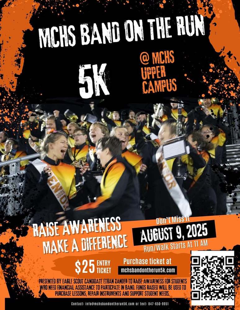 Flyer with information about Aug. 9 Band on the Run 5K fundraiser