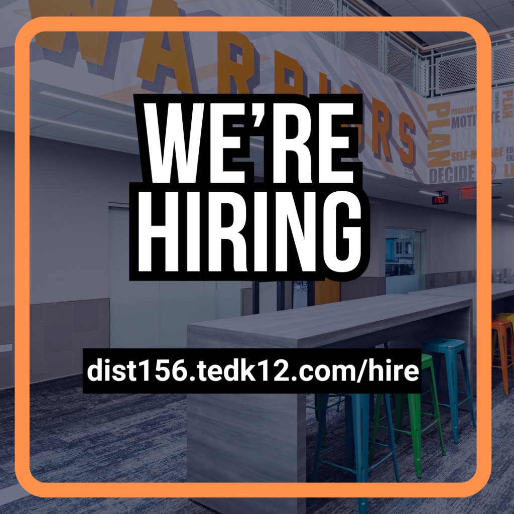 Photo of new addition at Upper Campus with the words "Now Hiring"