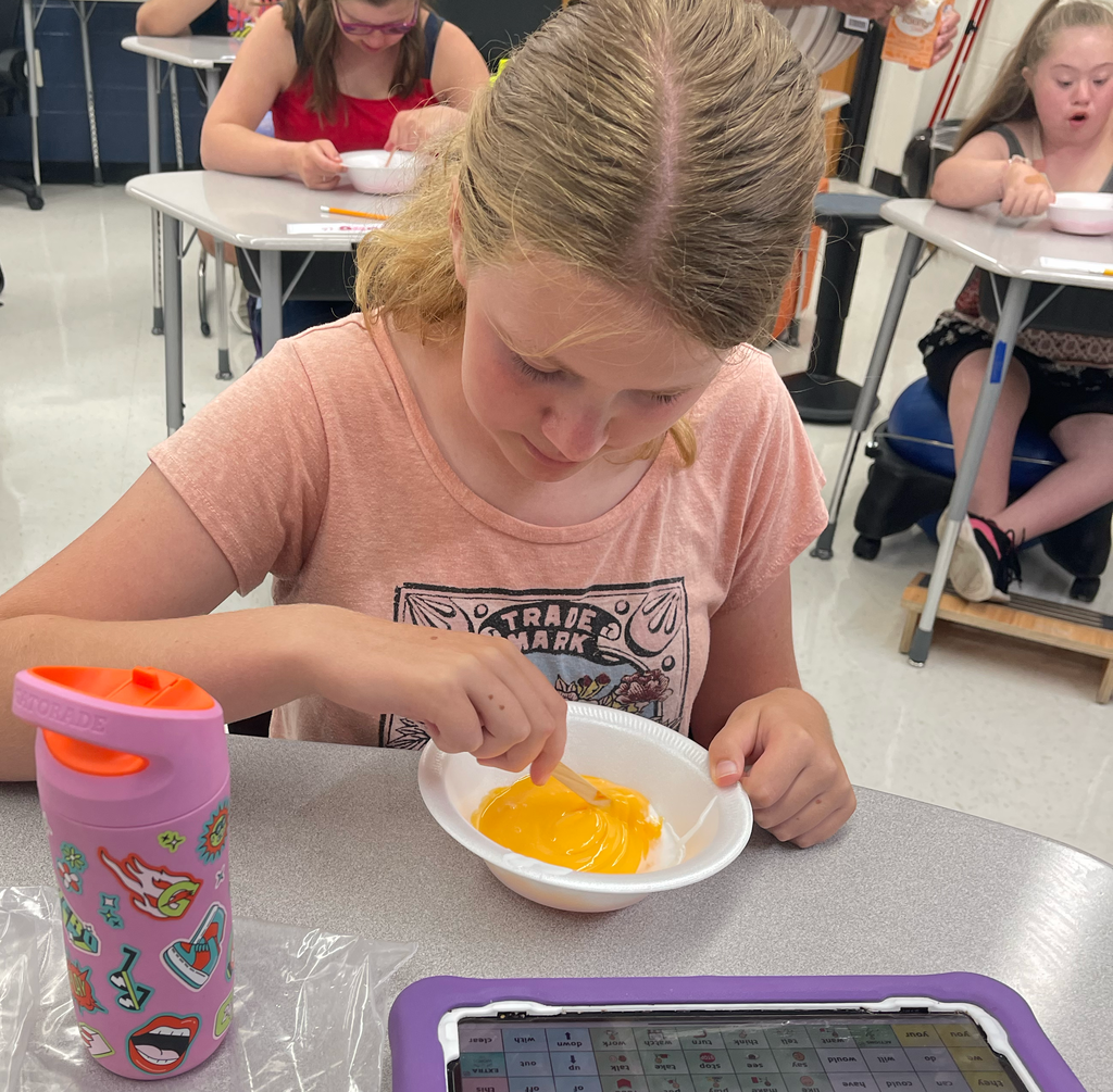 Student stirring slime 