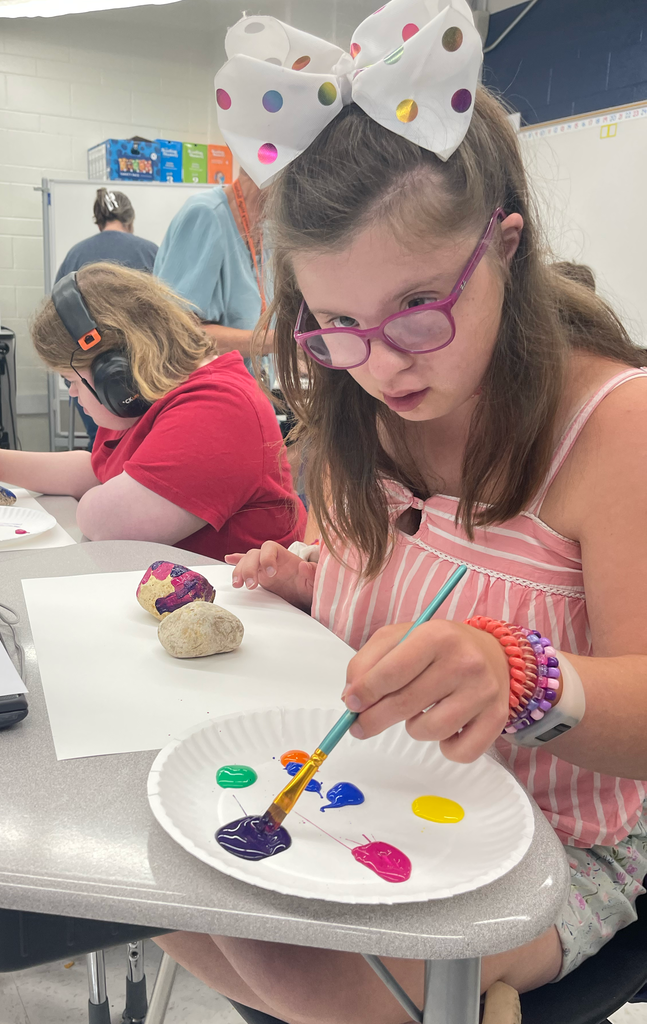 Student painting a rock