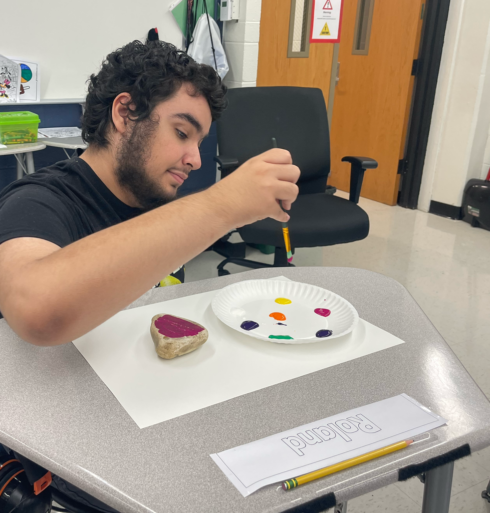 Student painting a rock 