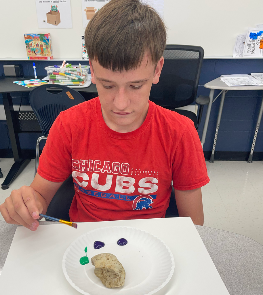 Student painting a rock 