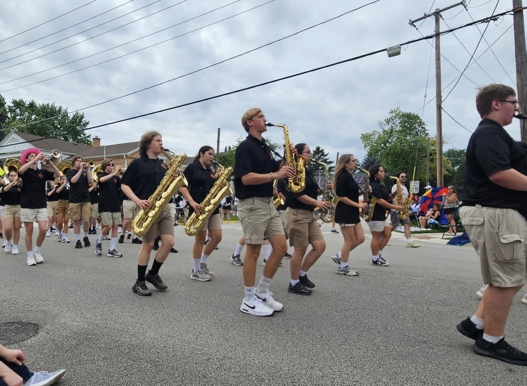 Marching band on the street with instruments