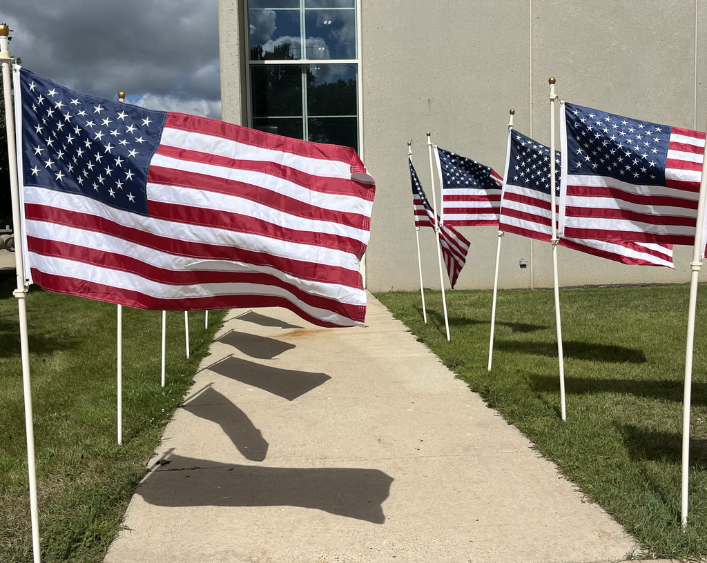 American Flags outside of the school
