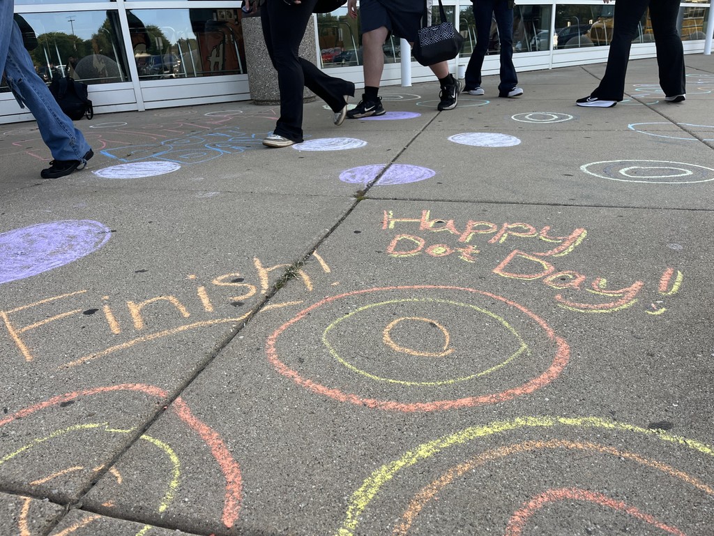 Circles with happy dot day in chalk 