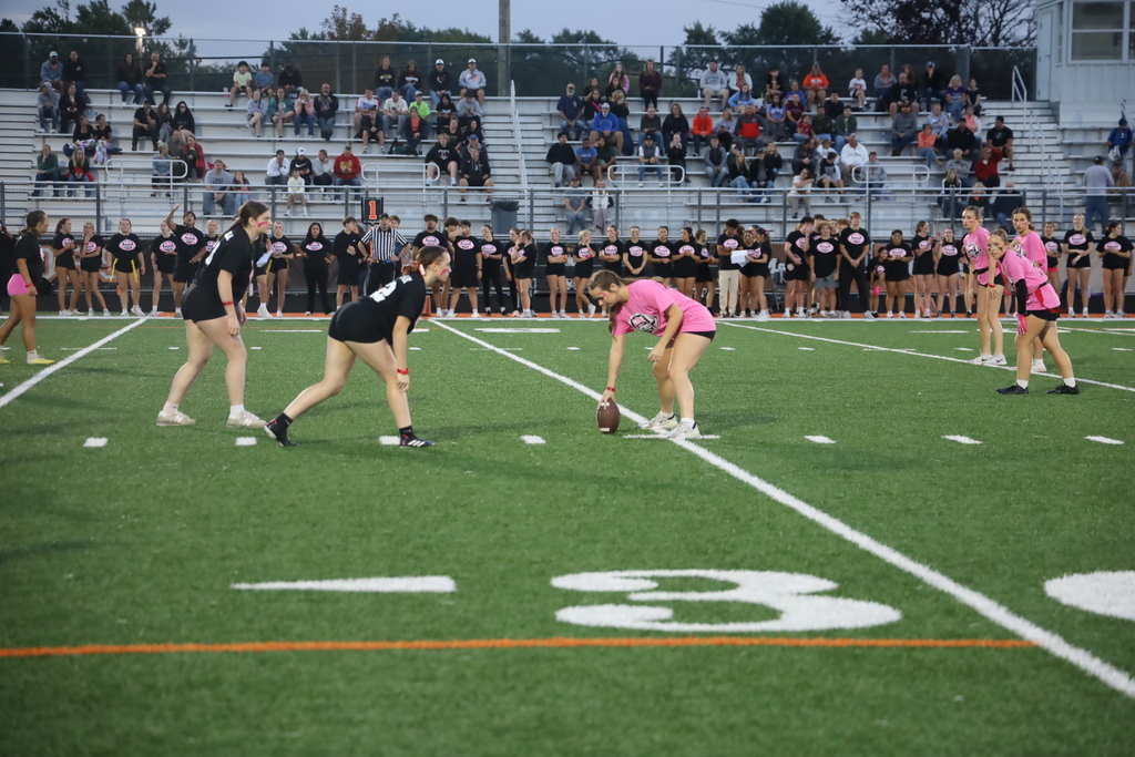 Powder Puff game senior with ball at the beginning of the play