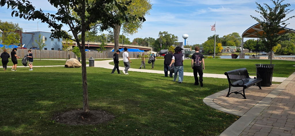Students outside at the park 