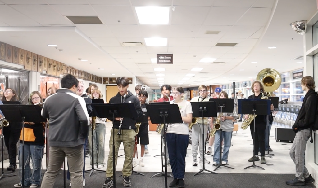 Band performing at the entrance