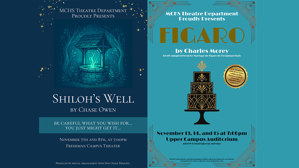 Tickets are on sale now for the two amazing MCHS Theatre Department shows in  November.  “Shiloh’s Well” takes the stage at Freshman Campus while "Figaro" will be performed at Upper Campus. Tickets available on GoFan starting today, and they'll also be sold at the door. http://bit.ly/47rrtCr