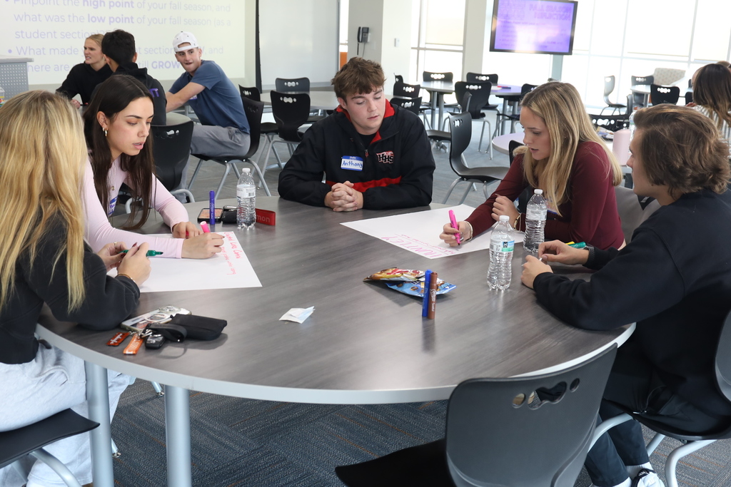 Students working on writing things down at a table