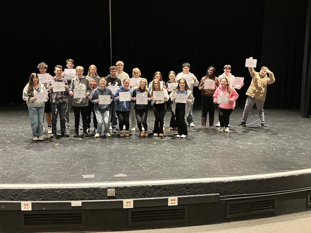 Students of the month on stage