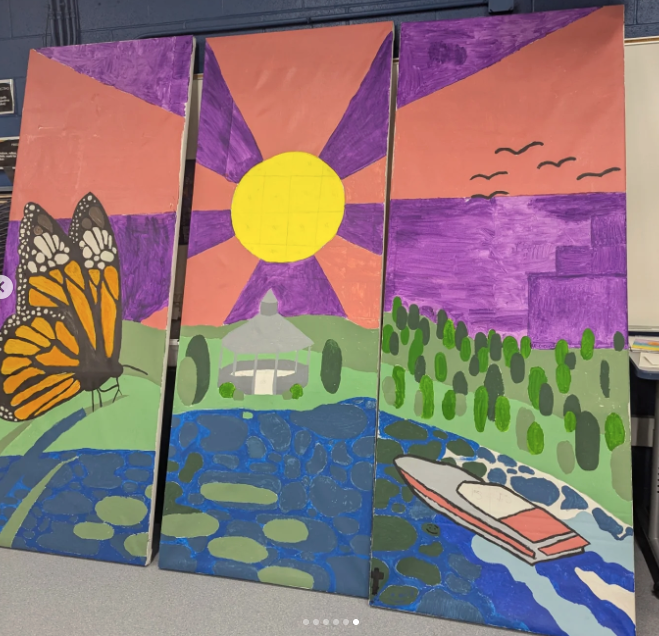 Final product of a butterfly gazebo, boat trees and sunshine