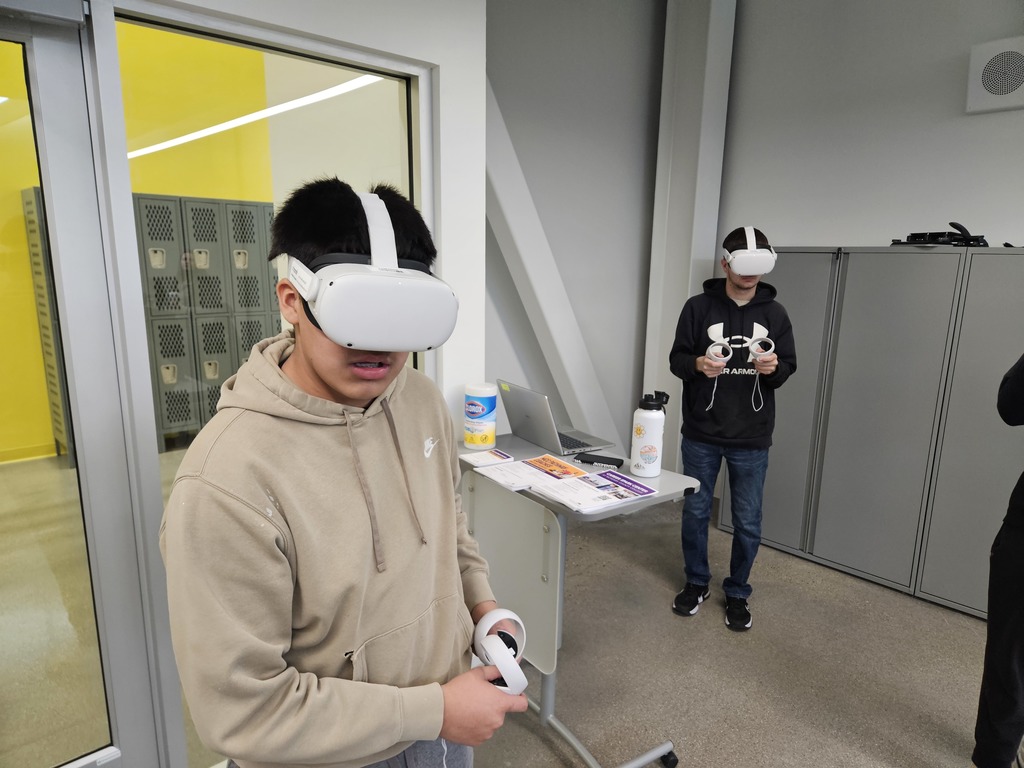 Students using VR headsets