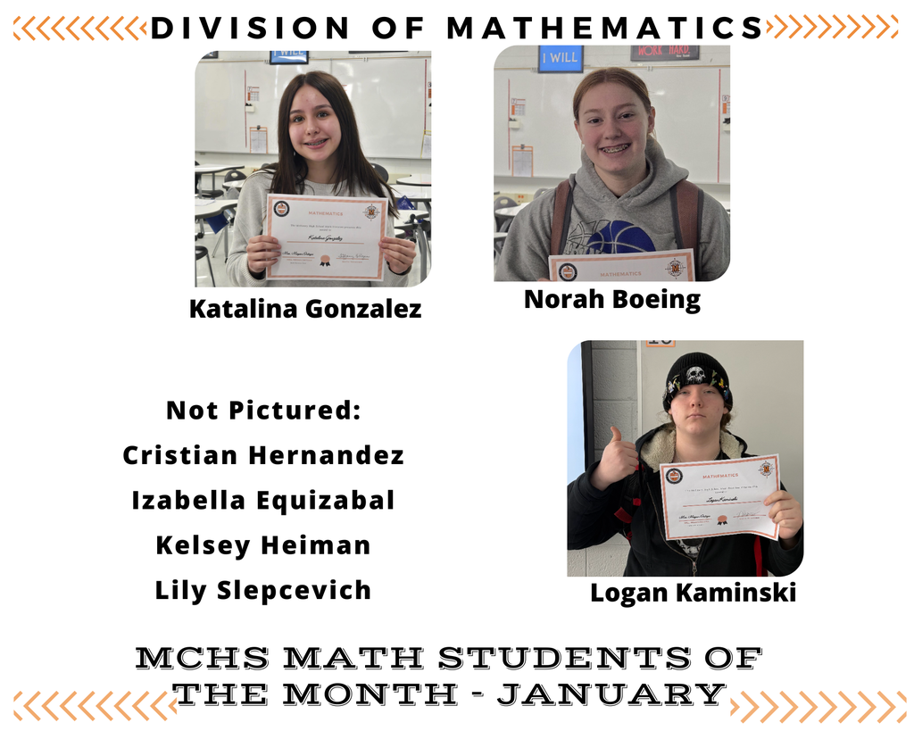 Division of Mathematics Katalina Gonzalez Norah Boeing Logan Kaminski Not Pictured: Cristian Hernandez, Izabella Equizabal Kelsey Heiman, Lily Slepcevich Math Students of the Month January FC