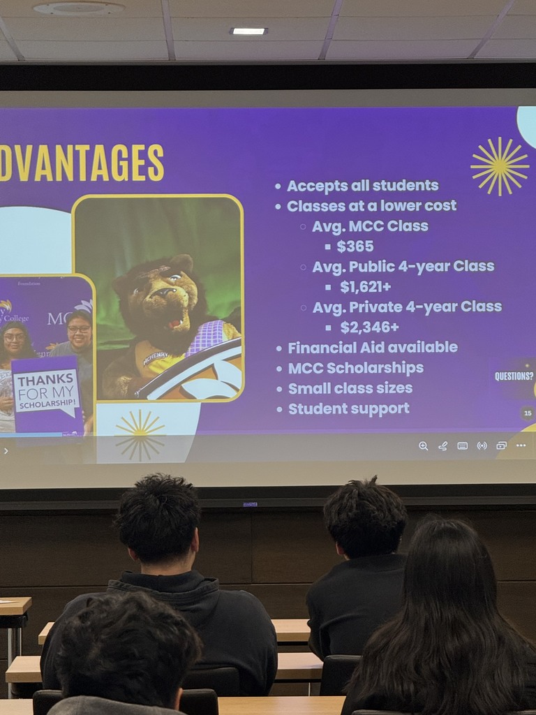 MCC Advantages Slides Accepts all students. Classes at lower cost. Average MCC Class $365 Average Public 4-year class $2,346+ Financial Aid Available MCC Scholarships Small Class Sizes Students support