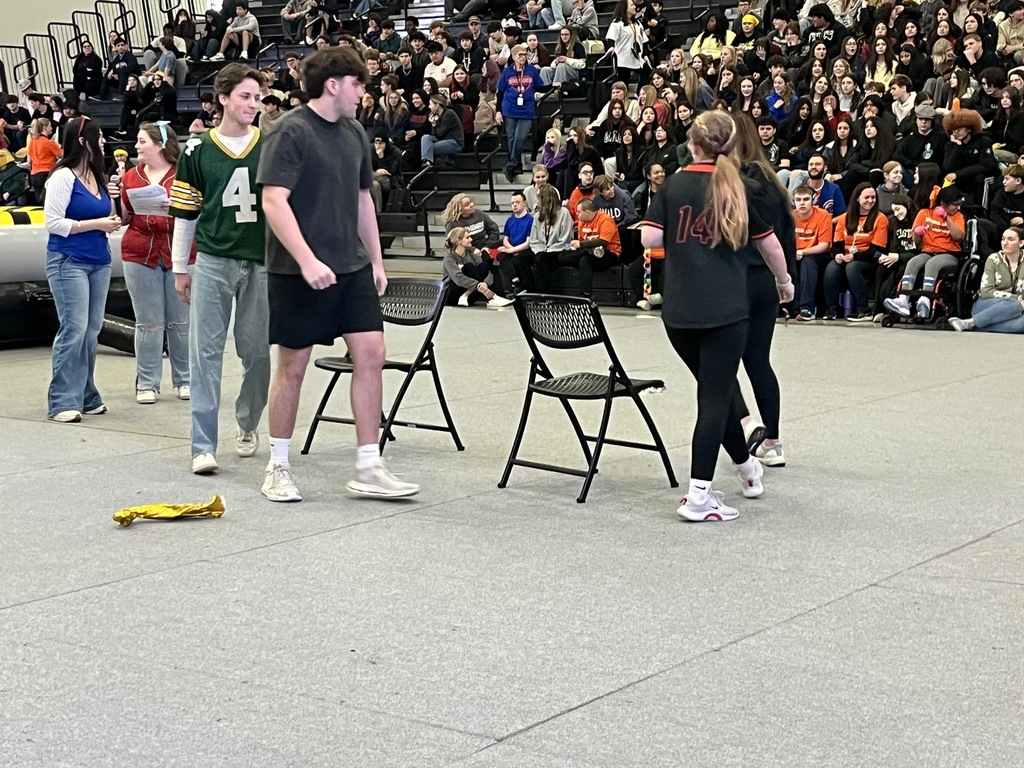 Photo of MCHS students participating in a March Madness pep rally March 13