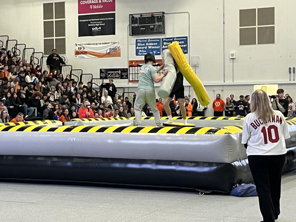 Photo of MCHS students participating in a March Madness pep rally March 13