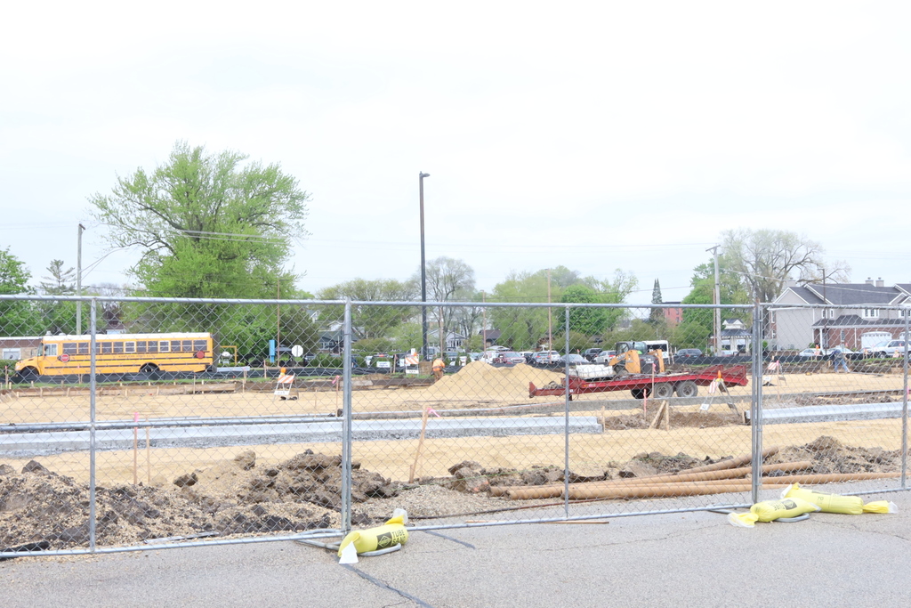construction work at Freshman Campus parking lot to make a new bus lane